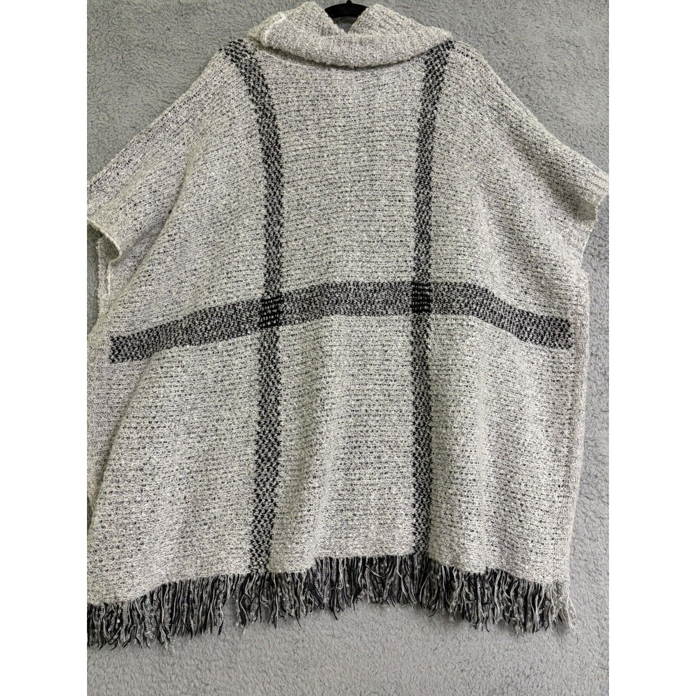 People's Project LA "Rowan" Poncho Women's M L Black Gray Fringe Cowl Neck